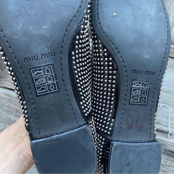 Miu Miu Patent Leather Studded Accents Oxfords Size: 6 | US6, 1T36 - Picture 7 of 11
